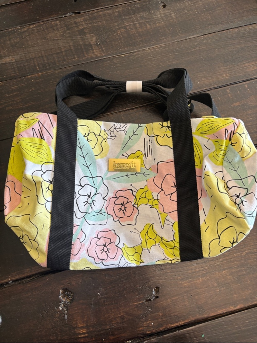 Benefit Floral Canvas Travel Tote in Pink, Yellow, Green and Black